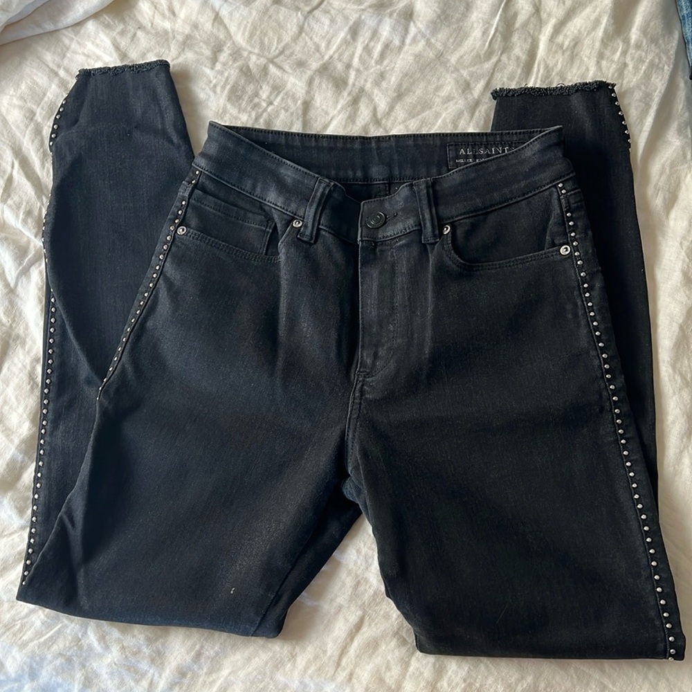 ALL SAINTS denim studded skinny jeans
